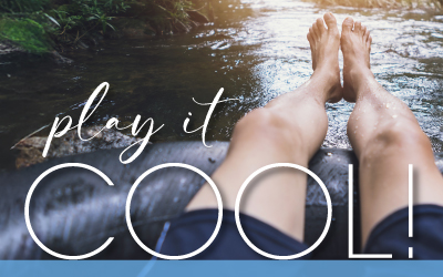 image of a person sitting in a tube in a river with "play it cool" written over the top