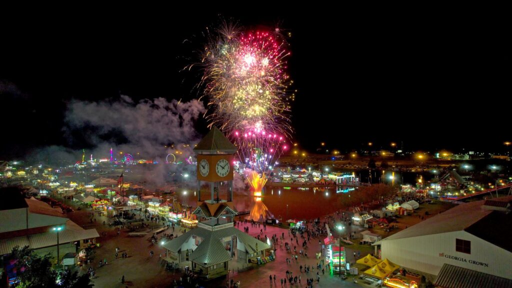 The fireworks boom nightly at the 11-day Georgia National Fair in Perry.
