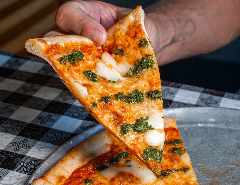 The Bella, made with vodka sauce, fresh mozzarella and pesto, is a customer favorite at Atlanta’s Buckhead Pizza Co.